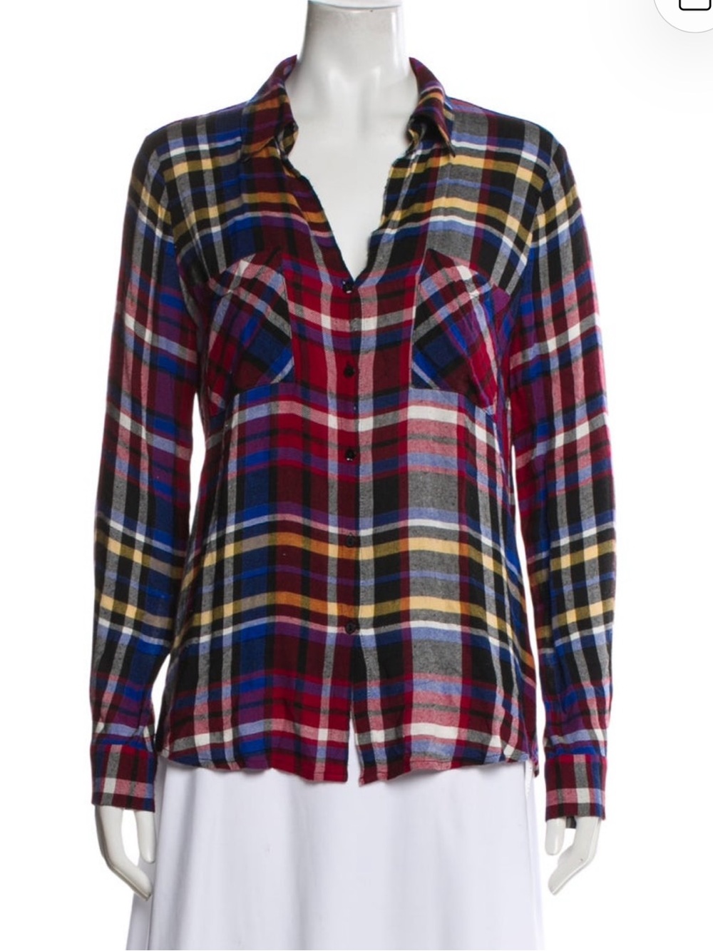 L’AGENCE Plaid V-Neck Button-Up Top – Size Small